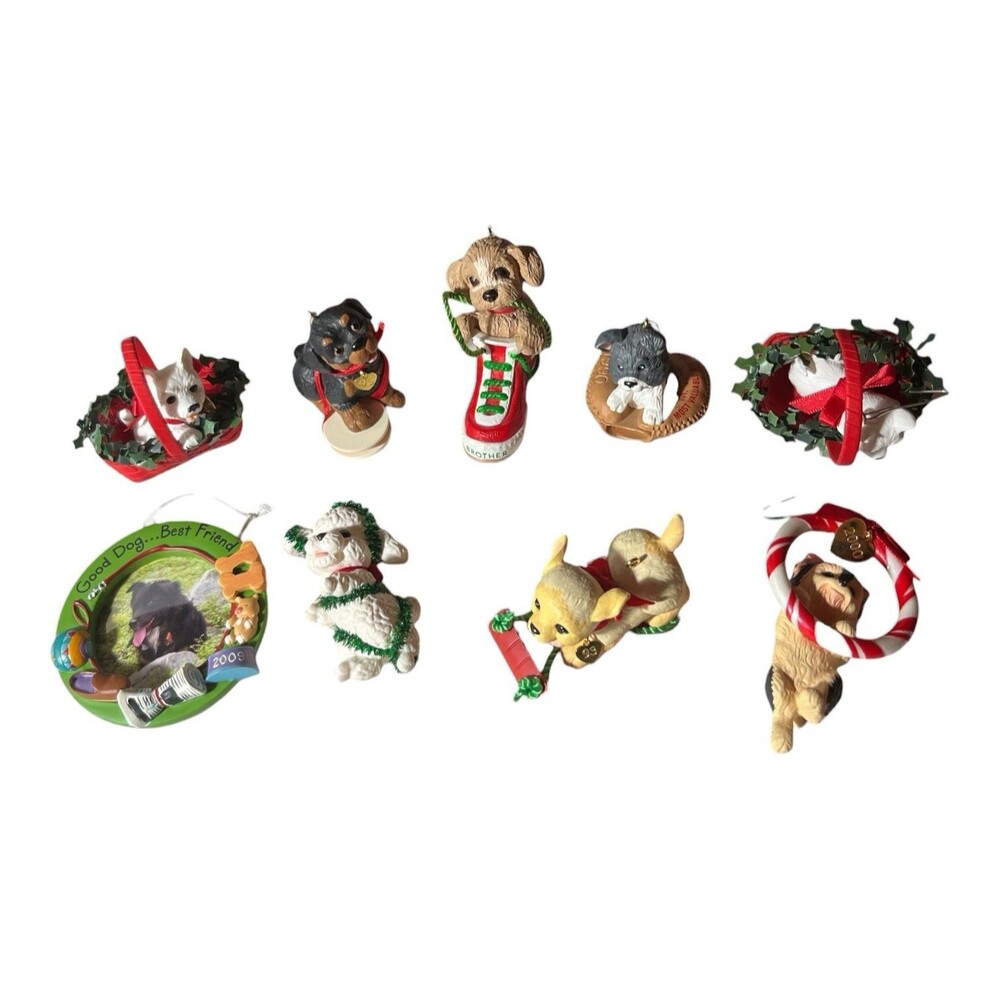 Lot of 9 Vintage Hallmark Keepsake Puppy Dog Ornaments 1980s 1990s